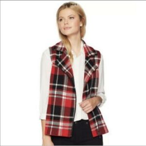 NWT Chaps Knitted Plaid Red/Black Vest Sweater Size S